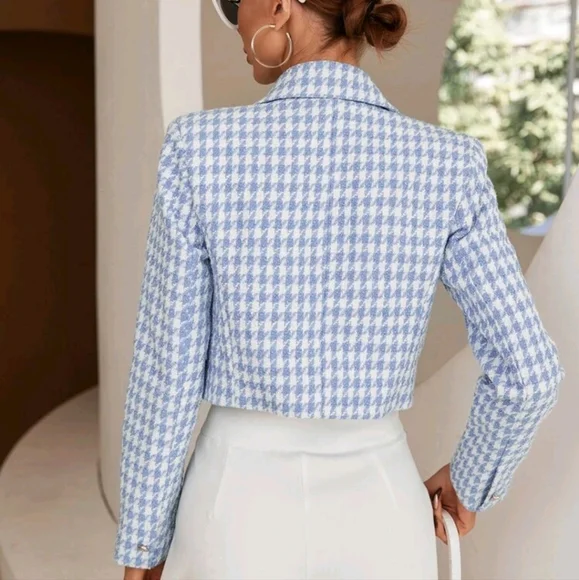 Houndstooth Print Double Breasted Blazer Workwear - Picture 2 of 4